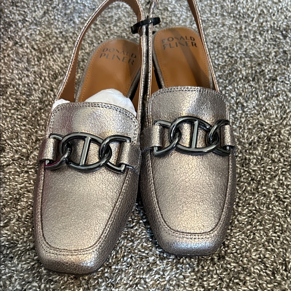 Donald J. Pliner Metallic Silver Loafers